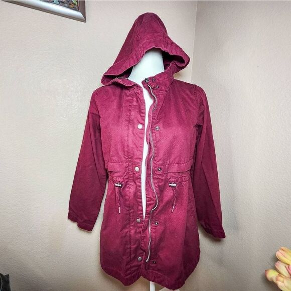 Old Navy Crimson Cranberry Hooded drawstring waist utility jacket Girl Size 14 - Picture 1 of 8